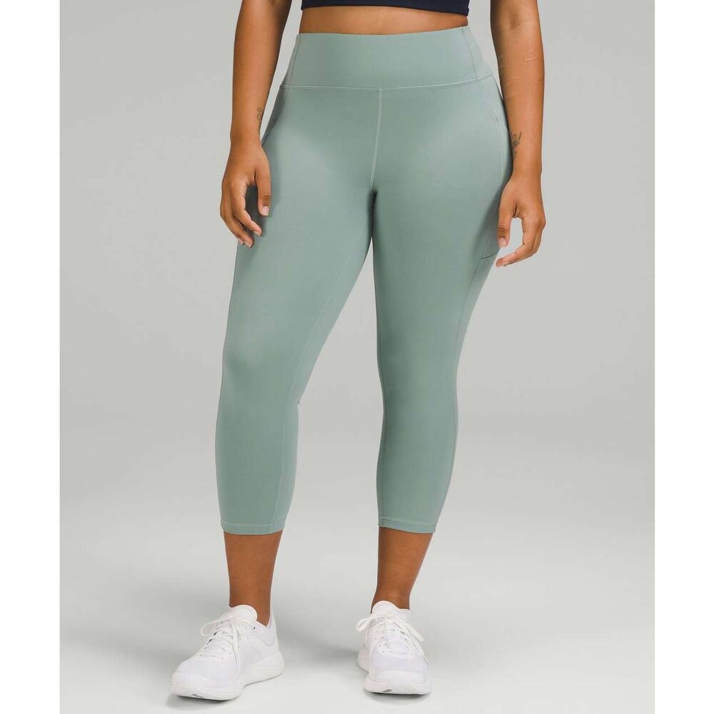 Lululemon Invigorate High Rise Crop 23 Sage Green Leggings with Pockets Sz 10